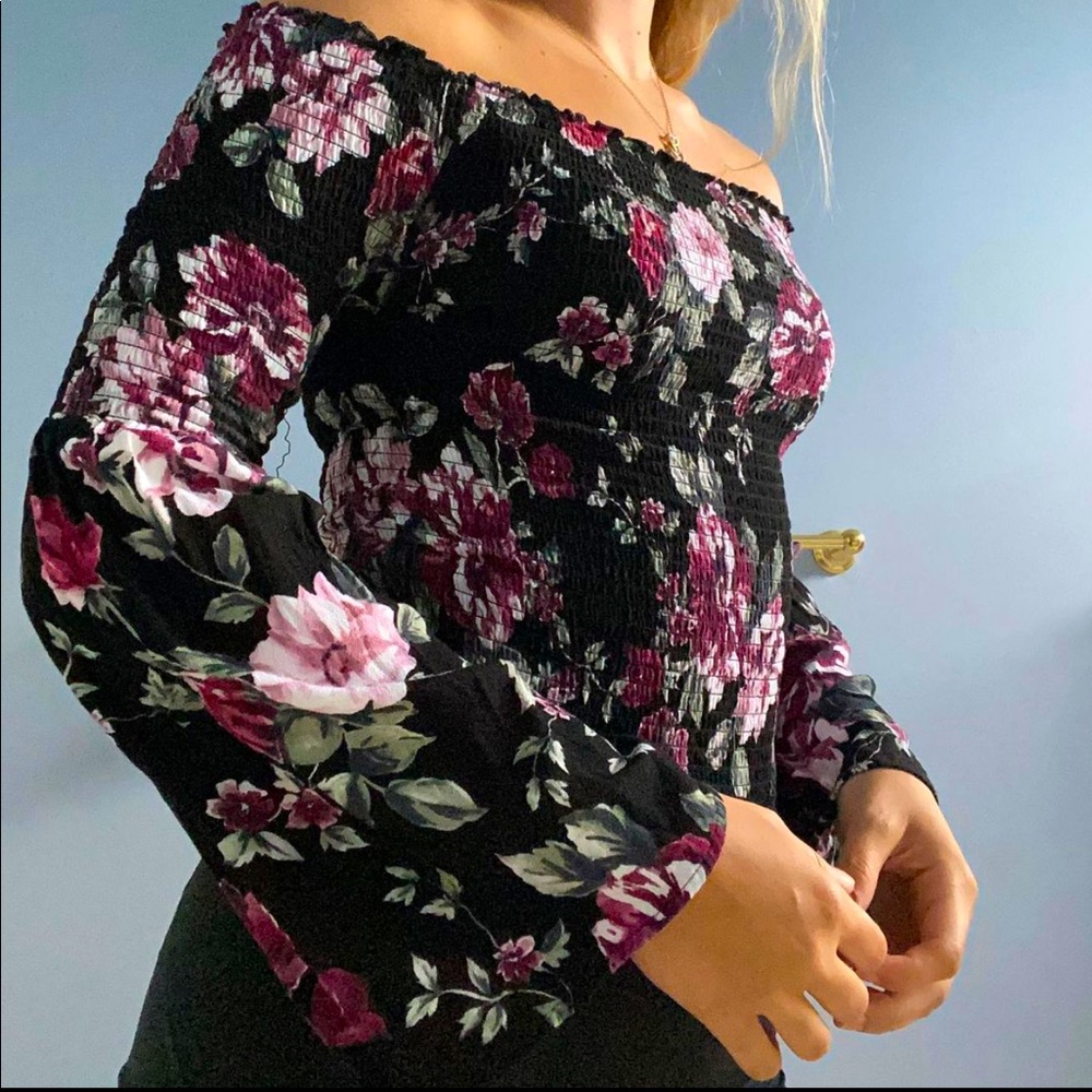 Black Floral Off-the-Shoulder Top